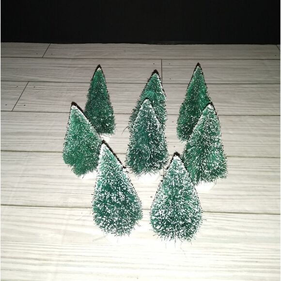 Village Accessories Vintage Frosted Topiary Trees Set of 9 Christmas Holiday - Picture 1 of 8
